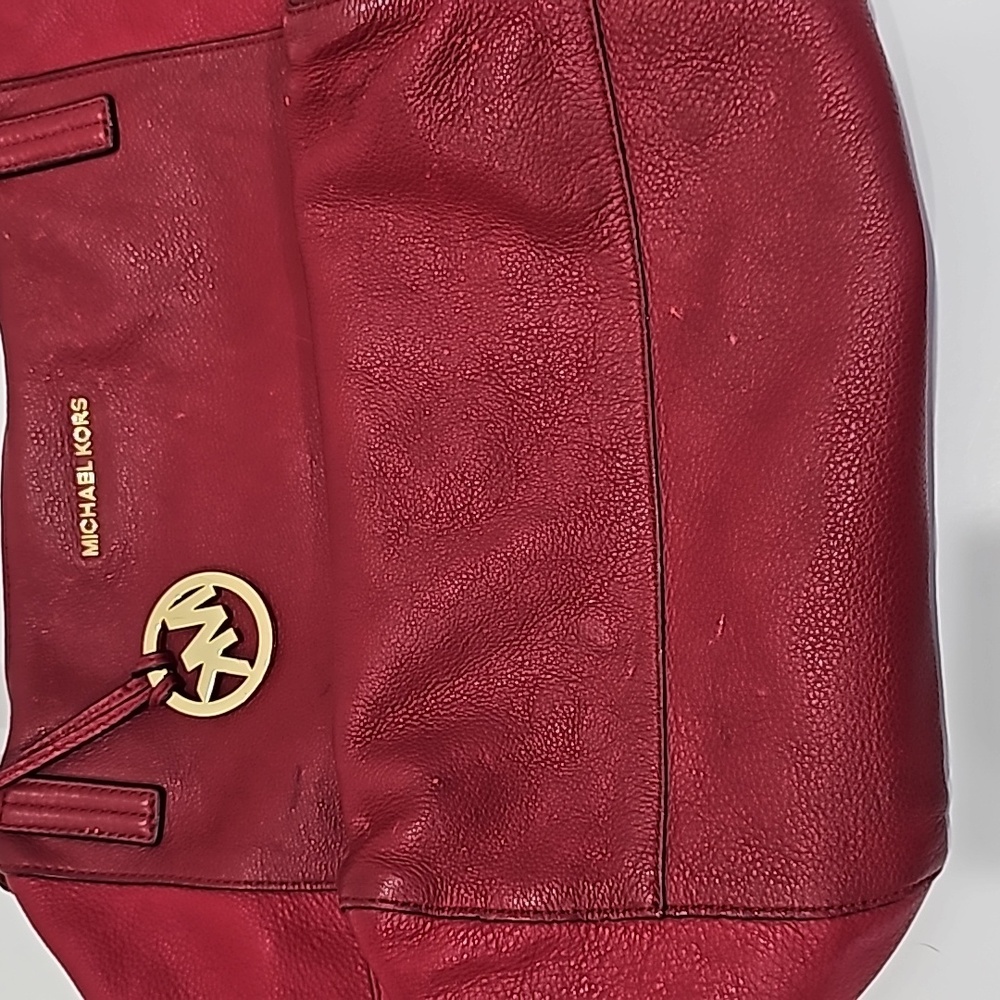 Michael Kors Large Pebbled Red Leather Handbag Tote Spacious - Picture 9 of 12
